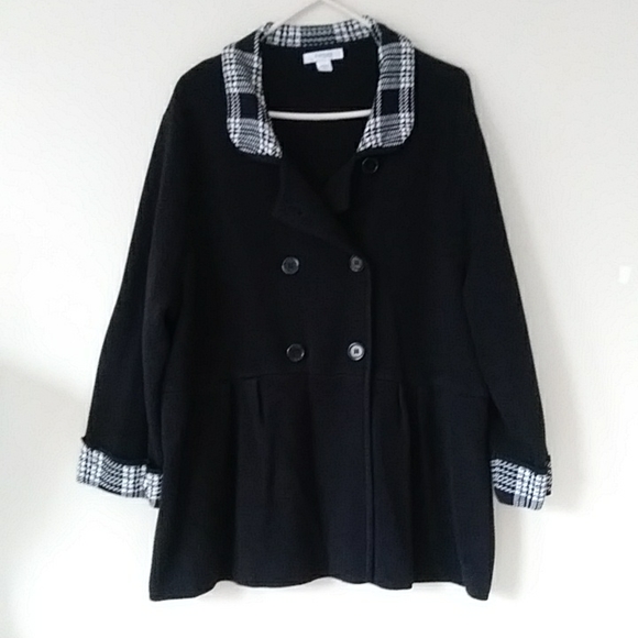 Dressbarn Woman Double Breasted Pleated Plaid Sweater Jacket 22/24 Black White - Picture 5 of 14